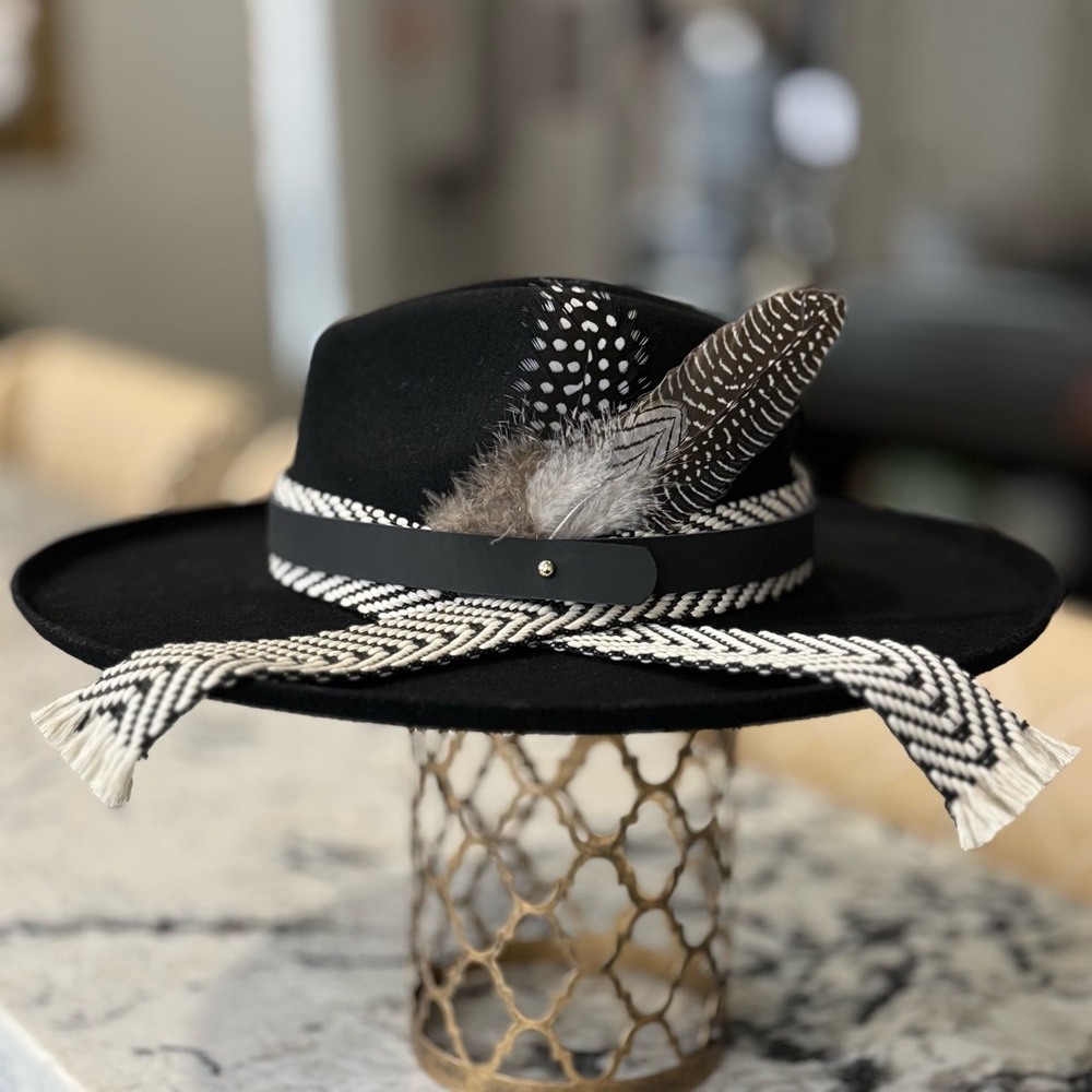 Lack of Color Black Wool Fedora with Custom Hat Band Size Small - Picture 3 of 8